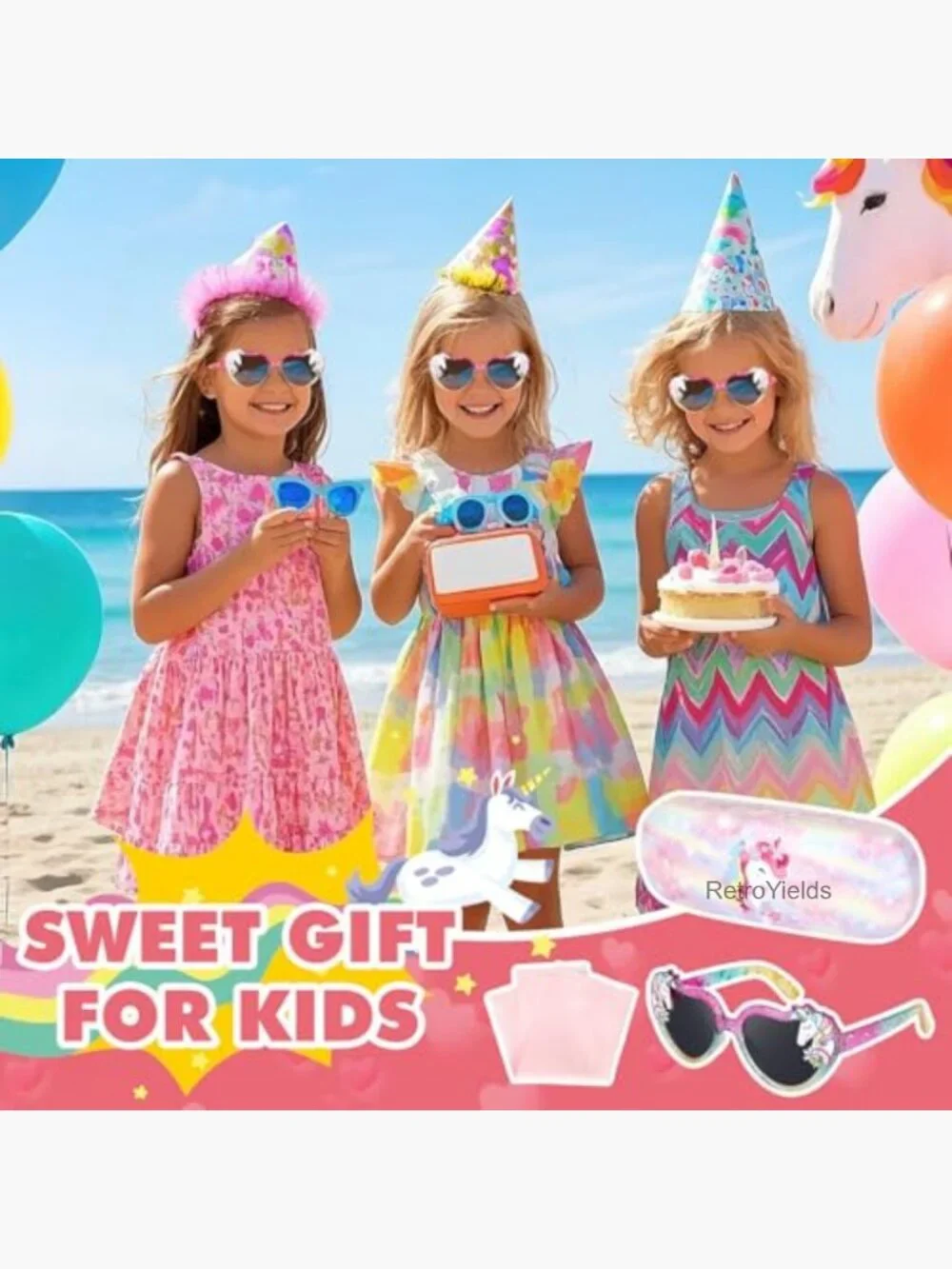 Kids Unicorn Heart Sunglasses UV400 Protection with Case
